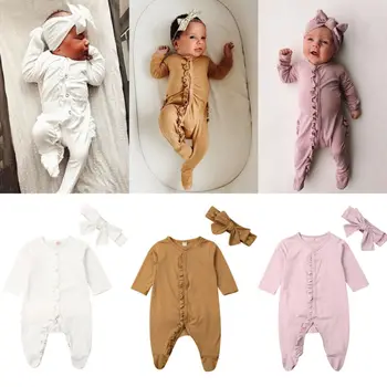 0-12M Kūdikis, Kūdikis, Berniukas, Mergaitė Footies Raukiniai ilgomis Rankovėmis Kietas Sleepwear Lankelis Drabužiai