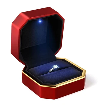 1PC Prabangus Žiedas Odos Dėžutė su LED Šviesos Sužadėtuvių, Vestuvių Žiedai Atveju Dėžės Raudona Naujų 2020 m. dropshipping didmeninės