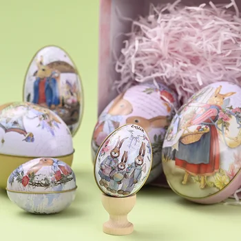 1pc Velykų Kiaušinių alavuotoji skarda Lauke Animacinių filmų Triušis Spausdinti Pildomus Metalo Kiaušiniai, Saldainių, Šokolado Dėžutės, Dovanų Maišeliai Happy Easter Bunny Dekoras
