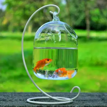 1Set Kabinti Stiklo Akvariumas Žuvys Dubenį Žuvų Bakas Gėlių, Augalų Vaza su 23cm Aukščio Stovo Laikiklį Namų Puošybai Kabinti Fishbowlm