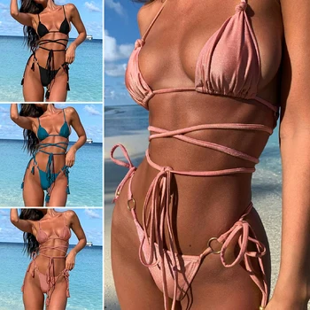 2 Detale Sexy Bikini Komplektas Criss Cross Maudymosi Kostiumėliai, Tvarstis Moteris Maudymosi Kostiumėlį Moterų Diržas Maudymosi Kostiumas, Paplūdimio Plaukimo Reikmenys