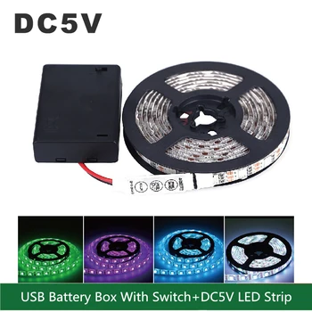 2 Set/daug DC5V LED Šviesos Juostelės + USB, Baterija, Dėžutė Su Jungikliu SMD 3528 Led juosta RGB diodų LED žibintai TV Foninio Apšvietimo