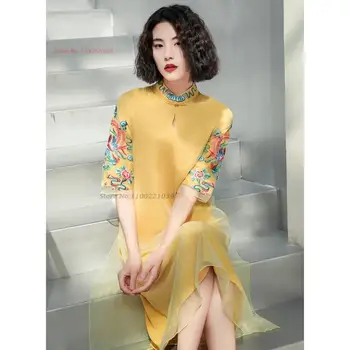 2023 tradicinės kinų vintage suknelė moterims pagerėjo cheongsam nacionalinės gėlių siuvinėjimas qipao kinijos retro vakaras suknelė
