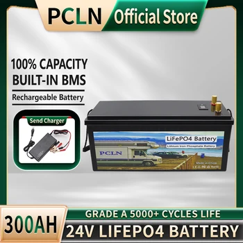 24V LiFePO4 Baterija 300Ah Built-in BMS Ličio Geležies Fosfato Ląstelių Pack 5000 Giliai Ciklų RV Stovyklautojai Golfo Krepšelį Saulės Saugojimas