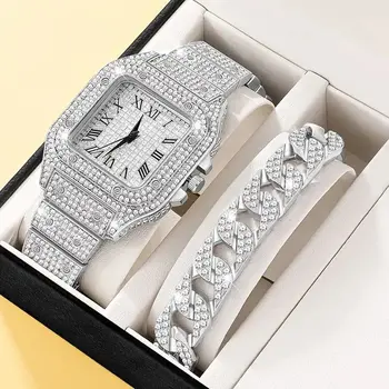2vnt Nustatyti Diamond Moterų Laikrodžiai, Aukso Žiūrėti Moteriški Rankiniai Laikrodžiai Prabangos Prekės kalnų krištolas Moterų Apyrankės, Laikrodžiai