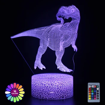 3D Iliuzija Lempos Dinozaurų Modelis USB LED Žibintai, Lempos Vaikų Miegamasis Apdailos Touch Nuotolinio Valdymo Naktį Šviesa Kambario Dekoro Dovana