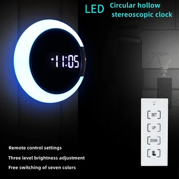 3D Modernios LED Skaitmeninis Stalo Laikrodis, Žadintuvas Tuščiaviduriai Sieninis Laikrodis 7-spalva, Nuotolinis Valdymas Temperatūros Ekranas naktinė lempa Namų Dekoracijos