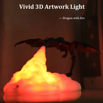 3D Spausdinimo Dragon Lempos Miegamajame Nakties Šviesos Paauglys Kambarį Apdailos Įkraunamas LED Lemputės, Patalpų Apšvietimas, Atostogų Gimtadienio Dovana