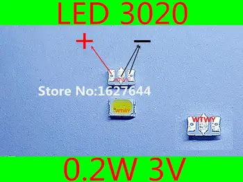 50PCS EVERLIGHT LED Apšvietimas 0.2 W 3V 3020 Cool White LED LCD TV/Monitoriaus Apšvietimas Paraiška