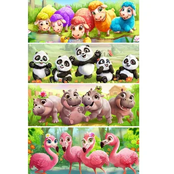 5D Diamond Tapybos Animacinių filmų Gyvūnų Flamingo Hippo Panda Avių Diamond Siuvinėjimo Mozaika 