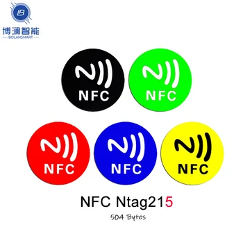 5vnt 13.56 MHz NFC Ntag215 ŽYMEKLĮ Lipdukas Universalus RFID Etiketės Simbolinis Ultralight 540 Baitų NTAG 215 Etiketės, 25mm Skersmens Pritaikoma