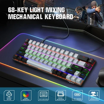 68 Klavišus V800 Mini Laidines Žaidimų Mechaninė Klaviatūra LED Apšvietimu Mėlyna Pereiti Metalo Šviesos Klaviatūros Nešiojamas ir Pro Gamer