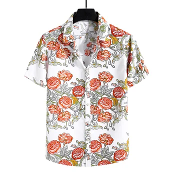 6XL 7XL Plius Dydis Vasaros vyriški Marškiniai Gėlių Spausdinti Mada Vyrams trumpomis Rankovėmis Havajų Stiliaus Marškinėliai Atsitiktinis Atostogų naktinis klubas Paplūdimys