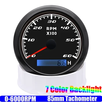 7 Spalvų Šviesą 85mm Tachometras Vandeniui IP67 0~6000 RPM Tacho Gabaritas Benzinas, Dyzelinas, Automobilių, Valčių, Jachtų 12V24V