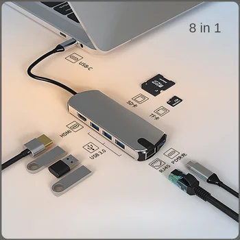 8 1 Tipas-C Docking Station Usb Hub USB3.0 Gigabit Docking Station Usb Pratęsimo Xiaomi 