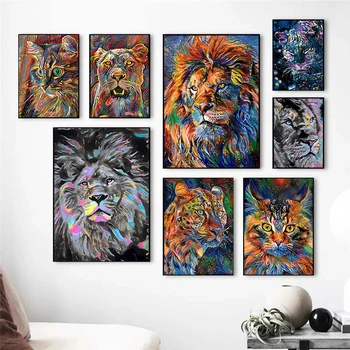 Abstrakti Watercolour Liūtas, Tigras Katė Drobė Menas, Plakatų ir grafikos Spalvinga Gyvūnų Sienų Tapyba už Kambarį Apdailos Nuotrauką