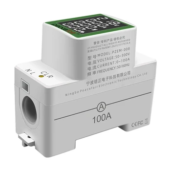 AC50V-300V 100A Įtampos-Srovės KWH Elektros energijos Monitor - LCD-Din Bėgelio Multimetras