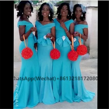 Afrikos Juodieji Moterų Undinė Bridesmaid Dresses Elastingos Satino Lankas nuo Peties Vestuves Bridesmaid Suknelę