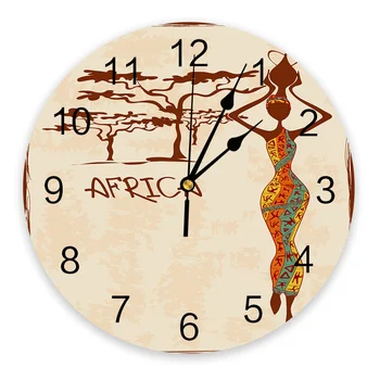 Afrikos Moteris Medžio Apvalus Sieninis Laikrodis Akrilo Kabinti Silent Kartą, Laikrodis, Namų Interjero Puošimas, Miegamojo Kambarį Biuro Apdailos