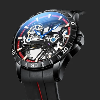 AILANG Viršuje Prabangos Prekės ženklo Vyrai Sporto Vandeniui Automatinis Mechaninis laikrodis Šviesos Skeletas vyriški Žiūrėti Silikono Dirželis Reloj