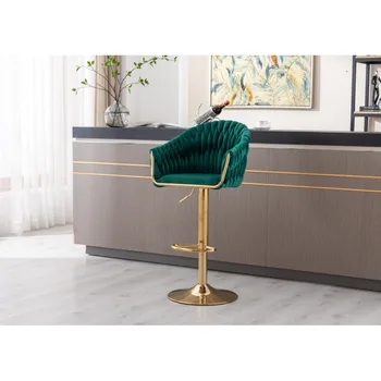 Aksomo Baro Taburetės Counter Baro Kėdės Aukštis Reguliuojamas Kuoduotoji Kėdė su Atgal Kojoms Aukso 