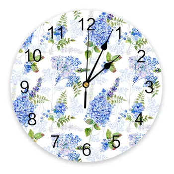 Akvarelė Hydrangea Lapai Sieninis Laikrodis Didelis, Moderni Virtuvė, Valgomasis Apvalus Sieniniai Laikrodžiai Miegamasis Silent Kabinti Žiūrėti