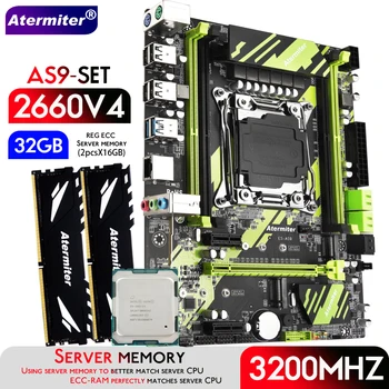 Atermiter X99 AS9 Plokštė Rinkinys su Xeon E5 2660 V4 CPU LGA2011-3 Procesorius DDR4 32 GB ( 2 X 16 GB ) 3200MHz REG ECC RAM Atmintis