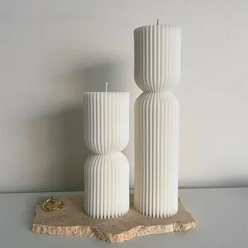 Atnaujintas geometrinis juostele cilindro formos žvakė silikono formos Romos juostele cilindro formos žvakė silikono formos Aukščio Pakopos Žvakė Pelėsių