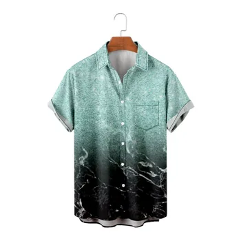 Atsitiktinis Gradientas Atspausdintas Trumpas Rankovės Havajų Paplūdimys Marškinėliai Vasaros Vyrų Mados Vintage Palaidinė Streetwear