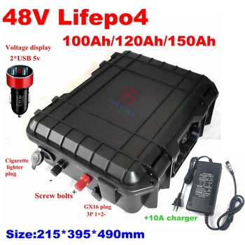 Atsparus vandeniui LiFepo4 48V 100Ah 120ah 150Ah200Ah ličio baterija su BMS už velkamosiomis motorinių UPS saugojimo sistema+10A Įkroviklis
