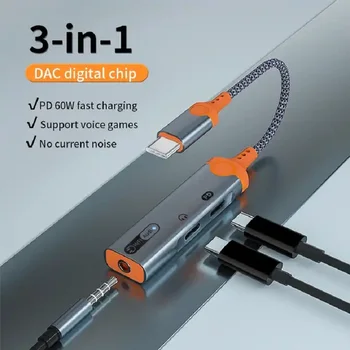 Ausinių Konverteris 3in1 USB Tipas-C 3.5 mm/Dual Ausines Aux Adapteris 32Bit/384KHz DAC Garso, Telefono, 