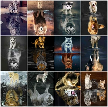 AZQSD diamond tapybos katė, šuo, tigras, vilkas atspindys 
