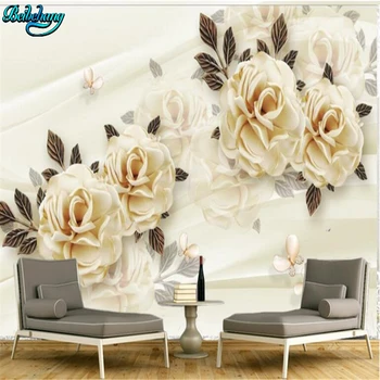 beibehang 3D reljefo balta rožė mozaikos papuošalai TV fono sienos užsakymą kambarį tapetai, sienų dekoravimas