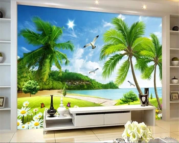 beibehang 3d tapetai HD marina dekoracijos sienos dokumentų namų dekoro kokoso medžio paplūdimys tapetai, TV foną, dekoratyvinės sienų