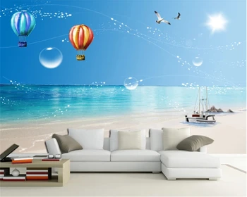 beibehang Custom tapybos foto tapetai, mėlynas dangus, balti debesys paplūdimio Viduržemio jūros regiono stiliaus freskos kambarį, TV foną sienos