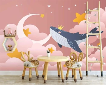 beibehang Pritaikytas šiuolaikinių tapetų šiaurės ranka-dažytos fantazijos banginis vaikų kambario foną tėtis peint