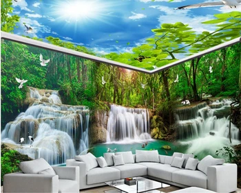 beibehang Užsakymą didelio masto patalpų sienos popieriaus krioklio vandens, miško balandžiai visą namą fone sienų tapybos 3d tapetai