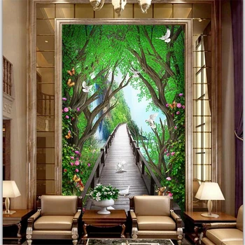 beibehang Užsakymą didelis tapetai, 3d graži svajonė medžio lenta tiltas briedis gėlių vynuogių 3D paslaptis fono sienos popieriaus freskos