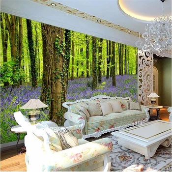 beibehang Užsakymą Foto Tapetai, 3D Stereo Didelis Freskomis Miško augalų ir gėlių, gyvenamasis kambarys sofos, miegamojo flash sidabro medžiaga