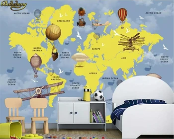 beibehang Užsakymą Foto Tapetai, Freskos Animacinių filmų Pasaulio Žemėlapyje, ekrano fonai gyvenimo kambario sienos dokumentų namų dekoro