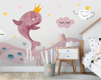 beibehang Užsakymą modernus naujas Šiaurės ranka-dažytos rožinė debesys gyvūnų animacinių filmų vaikams foną sienos dokumentų namų dekoro
