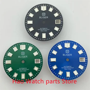 BLIGER 29mm sterilūs dial juoda mėlyna žalia balta watch dial šviesos tinka NH35 judėjimas