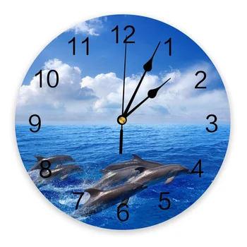 Blue Ocean Delfinų Debesys PVC Modernaus Dizaino Sieninis Laikrodis Kambarį Apdaila Sieninis Laikrodis Namie Decore Sienos Skaitmeninis Laikrodis
