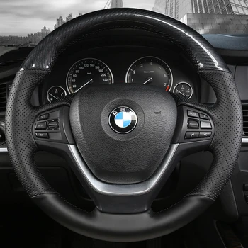BMW X3 F25 2011-2015 M. F26 X4 2014-2016 M. Rankomis išsiuvinėtas Juodos Anti-slydimo Oda, anglies pluošto Vairas Dangtis