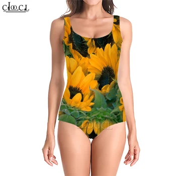 CLOOCL 2023 Beach Baseinas maudymosi kostiumėlį vientisas Dėvėti Saulėgrąžų Spausdinimo Plaukimo Sporto Maudymosi Kostiumas moterims Elegantiškas maudymosi Kostiumėliai