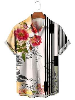 CLOOCL Vyrų Resort Gėlių Juostele Panelled 3D Atspausdintas Trumpas Rankovės Marškinėliai Havajų Marškinėliai Atvartas Atsitiktinis Palaidinė Streetwear Viršūnės