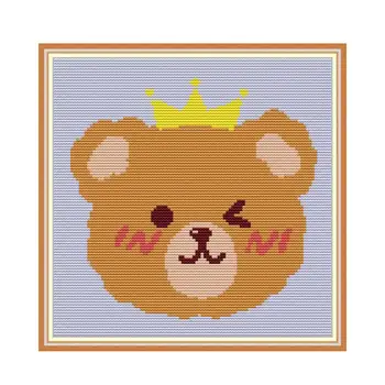 Crown Naughty Bear kryželiu rinkinys, aida 14ct 11ct skaičius spausdinimo drobės kryžiaus siūlių rankdarbiams siuvinėjimo 