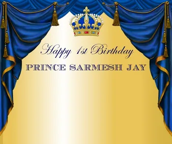 Custom Royal Blue Aukso Princas Tematikos, Karūnos Karalius 1st fone poliesterio arba Vinilo audiniu Kompiuteris spausdinti gimtadienio fonas
