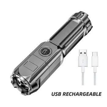 Didelės Galios LED Žibintuvėlis USB Įkraunamas Žibintuvėlis Nešiojamų Zoomable Kempingas Šviesos 3 Apšvietimo Režimus Naudoti Didelio Stiprumo ABS Medžiaga