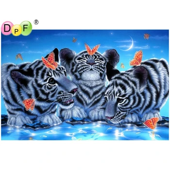 DPF Diamond Siuvinėjimo White tiger ir drugelis Diamond Tapybos Kryželiu paveikslą kalnų krištolas Aikštėje Diamond Mozaikos dekoras